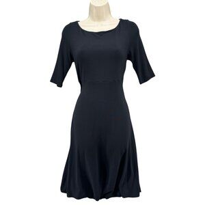 Curator Fit Flare Dress Black Half Sleeve Modal Stretch Made in California Sz XS